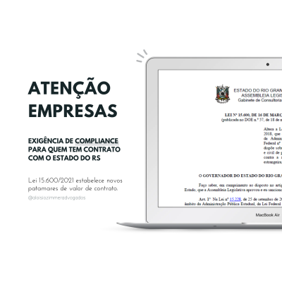 Exig&ecirc;ncia de Programa de Integridade para empresas com contrato com o Estado do Rio Grande do Sul - No dia 16 de mar&ccedil;o de 2021, foi publicada a Lei Estadual n. Lei 15.228/2018, aprovado por unanimidade na Assembleia Legislativa, em que foram definidos novos patamares de valor de contrato para a exig&ecirc;ncia de Programa de Integridade de empresas que t&ecirc;m qualquer tipo de rela&ccedil;&atilde;o com o Estado do Rio Grande do Sul.
Anteriormente, a Lei Estadual n. 15.228/2018, denominada Lei Anticorrup&ccedil;&atilde;o Estadual, j&aacute; previa a necessidade de implanta&ccedil;&atilde;o de Programa de Integridade &agrave;s empresas contratadas, contudo com valores inferiores. Com a nova reda&ccedil;&atilde;o dada ao art. 37 da Lei 15.228/2018, os valores passaram a ser:

EXIG&Ecirc;NCIA
A nova reda&ccedil;&atilde;o tamb&eacute;m deixa mais claro que a exig&ecirc;ncia se aplica a qualquer pessoa jur&iacute;dica, podendo ser empresa, associa&ccedil;&atilde;o, funda&ccedil;&atilde;o, sociedade estrangeira, sociedade simples. Al&eacute;m disso, o texto esclareceu que a express&atilde;o 'contrato' tamb&eacute;m deve ser interpretada de forma abrangante, podendo ser de qualquer tipo (contrato, conv&ecirc;nio, cons&oacute;rcio, termo de parceria, termo de fomento etc.).
PRAZO
O prazo para a implanta&ccedil;&atilde;o do Programa de Integridade &eacute; de 180 dias, a contar da celebra&ccedil;&atilde;o do contrato ou de sua renova&ccedil;&atilde;o.
MULTA
No caso de descumprimento, a empresa pode ser multada em 0,02% do valor do contrato, por dia de atraso, sendo o valor limitado a 10%.
IMPEDIMENTO
N&atilde;o ocorrida a implanta&ccedil;&atilde;o durante a vig&ecirc;ncia contratual, a empresa ficar&aacute; impedida de celebrar nova contrata&ccedil;&atilde;o com o Estado e ser&aacute; inscrita no CADIN/RS.

Disponibilzamos um canal direto para esclarecer d&uacute;vidas sobre a exig&ecirc;ncia de Compliance em empresas ga&uacute;chas.&nbsp;