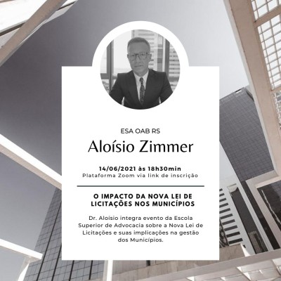 Dr. Alo&iacute;sio ministrar&aacute; aula de Improbidade Administrativa no IARGS - No dia 27 de maio, Dr. Alo&iacute;sio Zimmer ministrar&aacute; aula de Tutela Administrativa da Improbidade Administrativa em curso promovido pelo Instituto dos Advogados do Rio Grande do Sul (IARGS).
Programa&ccedil;&atilde;o
AULA DO DIA 18/05 com Dr Paulo Torelly:&nbsp;&ldquo;Princ&iacute;pios e controle da atividade administrativa&rdquo;;AULA DO DIA 20/05 com Dr Rafael Maffini: &ldquo;Sujeitos, tipos e san&ccedil;&otilde;es de Improbidade Administrativa&rdquo;;AULA DO DIA 25/05 com Dra L&uacute;cia Kopittke e Dr Ricardo&nbsp;Camargo:&nbsp;&ldquo;Procedimento investigat&oacute;rio e defesa pr&eacute;via na&nbsp;Improbidade Administrativa&rdquo;;AULA DO DIA 27/05 com Dr. Alo&iacute;sio Zimmer Junior:&nbsp;&ldquo;Tutela Administrativa da Probidade Administrativa&rdquo;AULA DO DIA 01/06 com Dra. Ana L&uacute;cia Feliciani:&nbsp;&ldquo;Tutela C&iacute;vel da Probidade Administrativa&rdquo;;AULA DO DIA 08/06 com Dr Paulo Roberto Moreira de Oliveira:&nbsp;&ldquo;Tutela Penal da Probidade Administrativa&rdquo;.


Mais detalhes aqui.